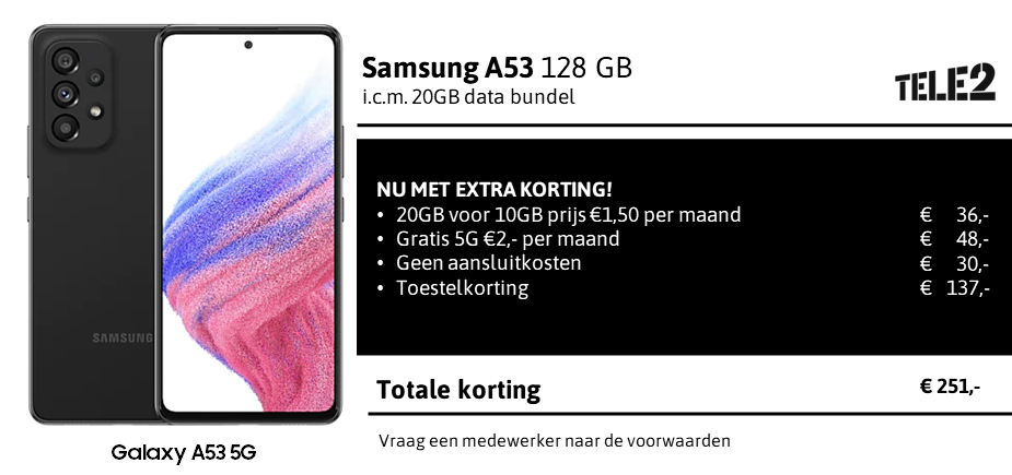 kortingstabel Samsung A53 Tele2