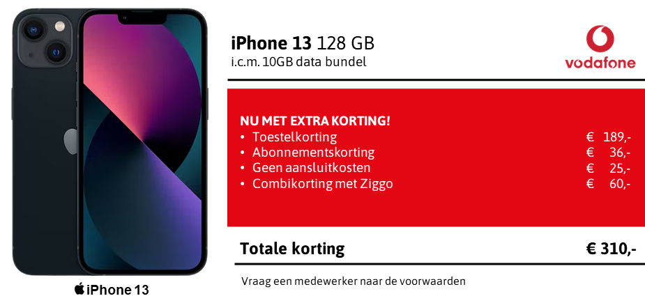 Kortingstabel iPhone 13 Vodafone