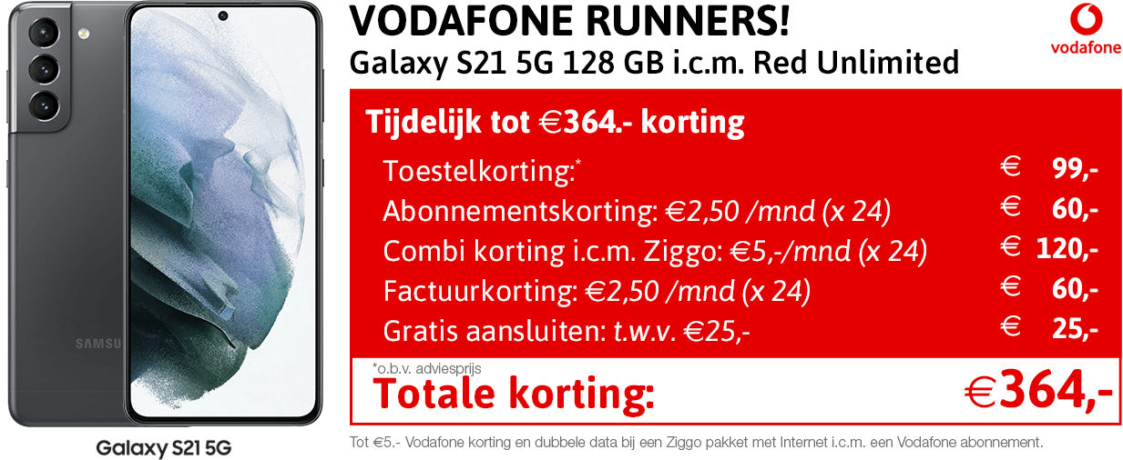 Samsung Galaxy S21 Vodafone Runners Vergelijkingstabel