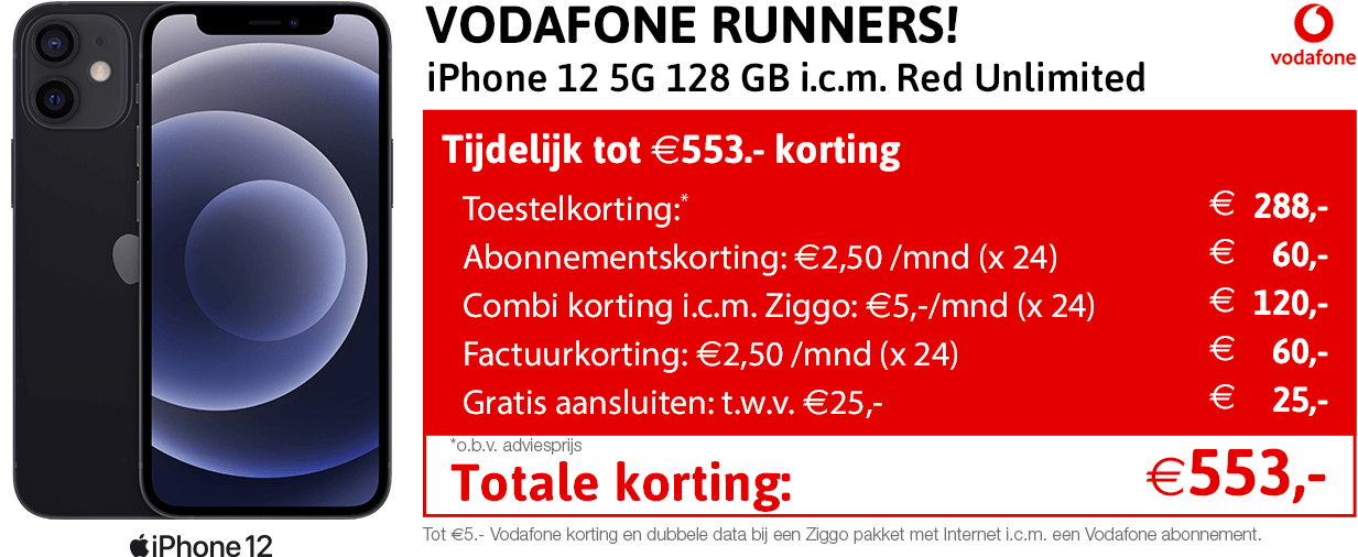 iPhone 12 Vodafone Runners Vergelijkingstabel