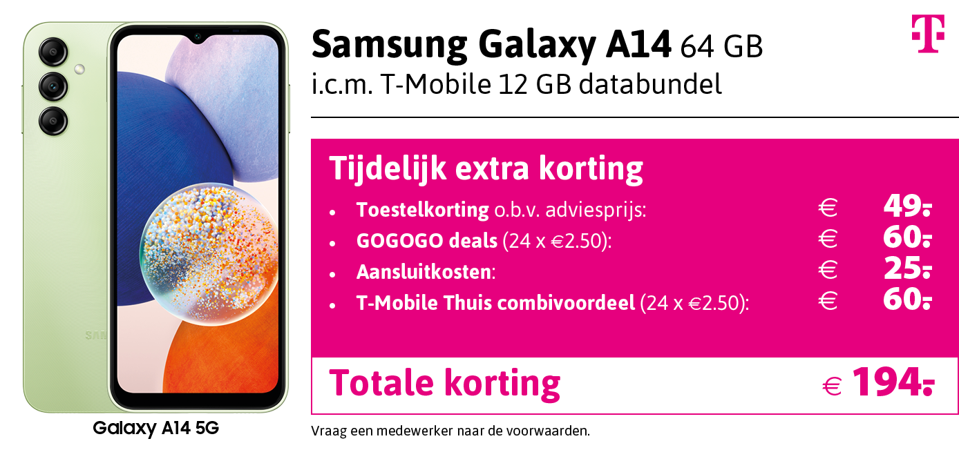 Kortingstabel T-Mobile Samsung Galaxy A14