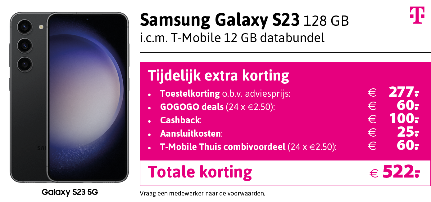 Kortingstabel T-Mobile Samsung Galaxy S23