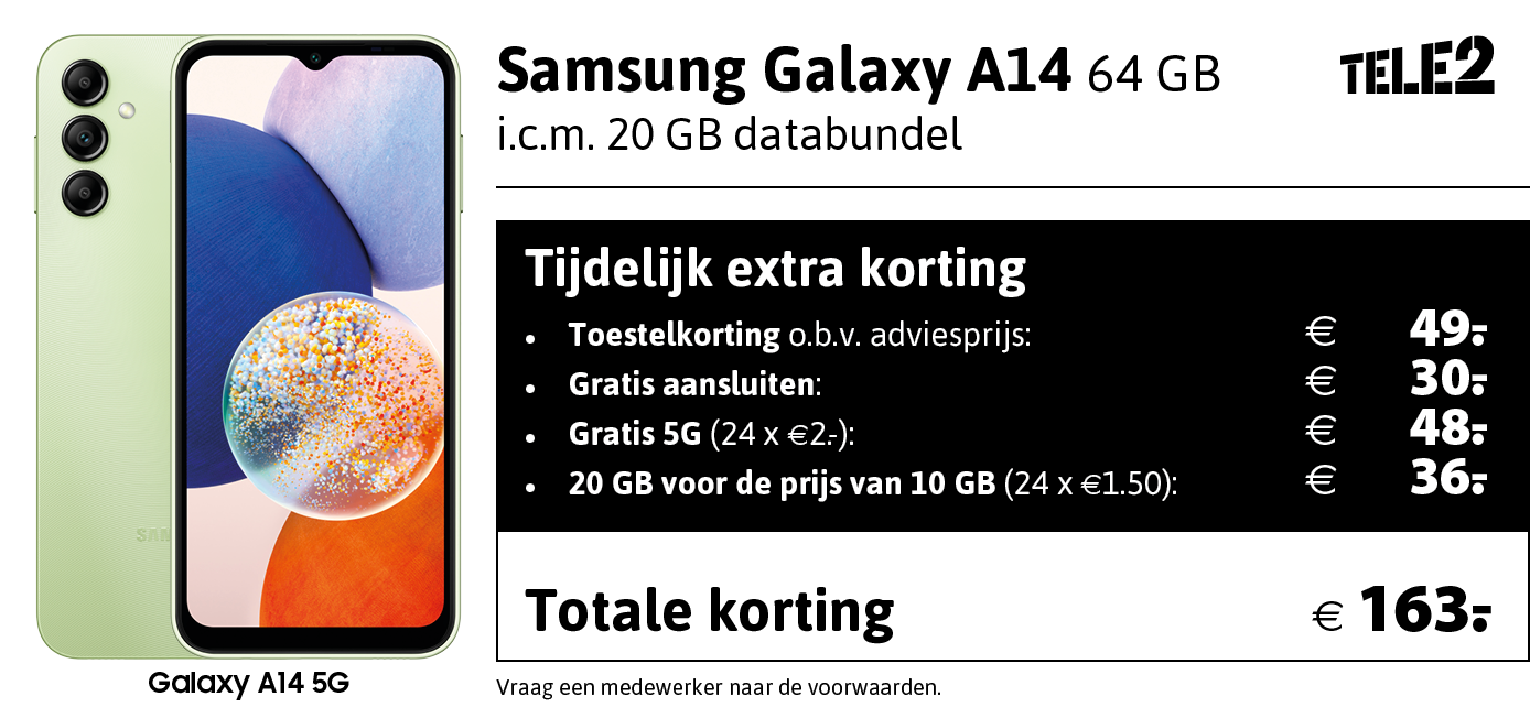 Kortingstabel Tele2 Samsung Galaxy A14