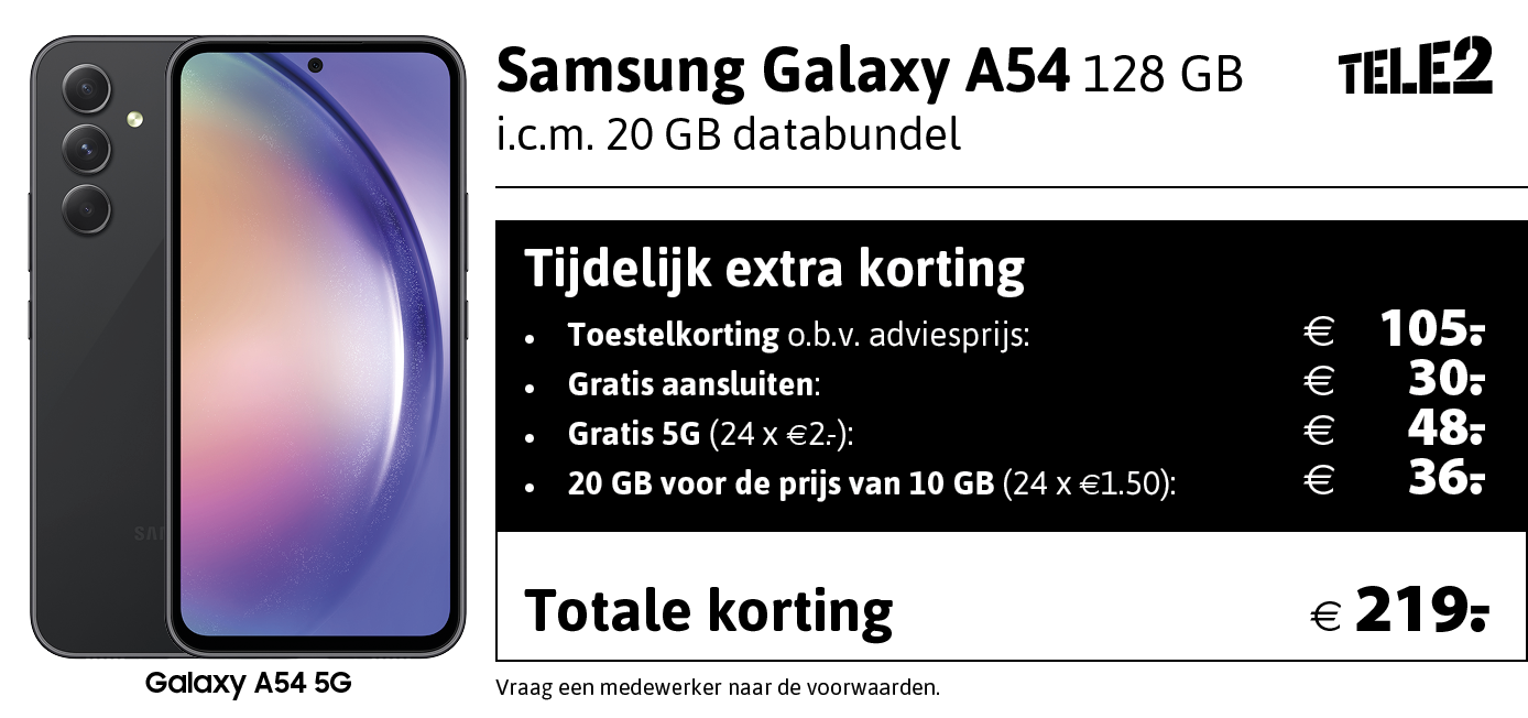 Kortingstabel Tele2 Samsung Galaxy A54