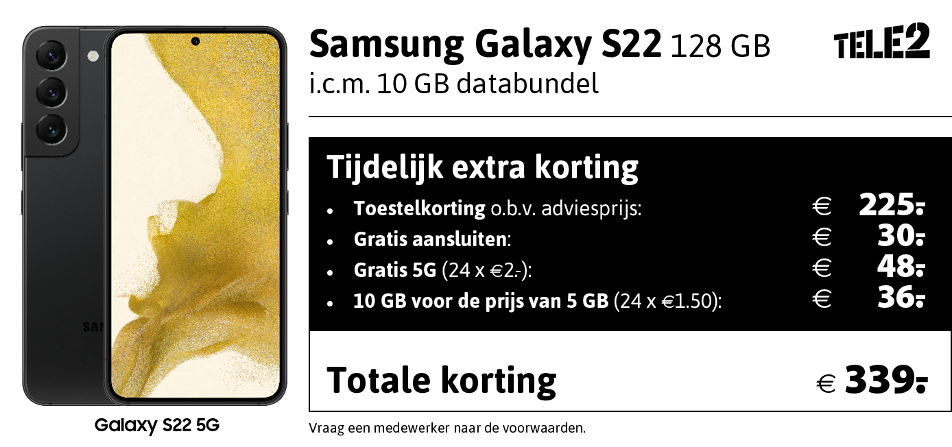 Kortingstabel Tele2 Samsung Galaxy S22