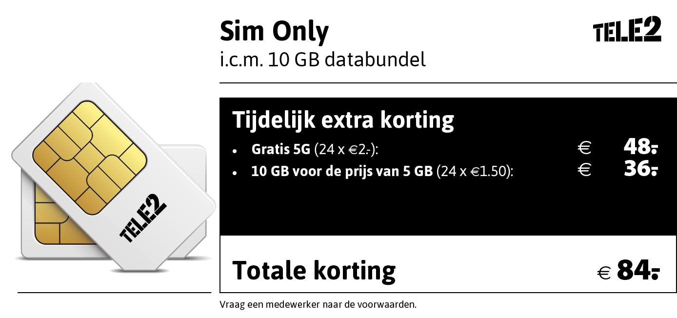 Kortingstabel Tele2 sim only