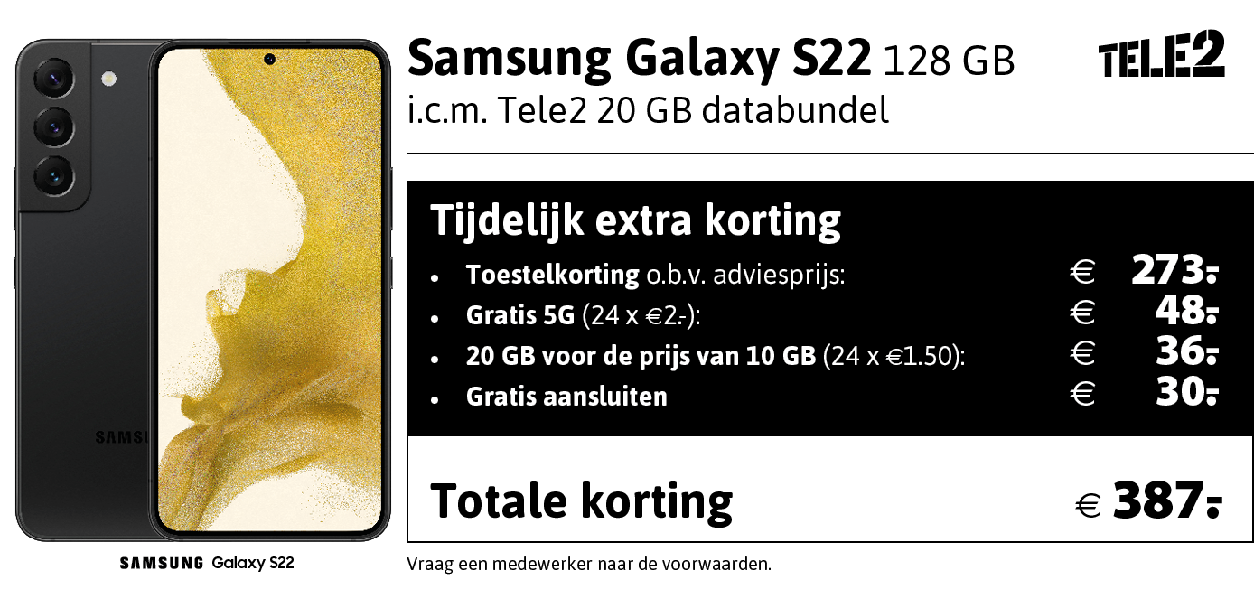 Kortingstabel Tele2 Samsung Galaxy S22