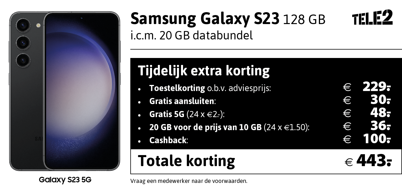 Kortingstabel Tele2 Samsung Galaxy S23
