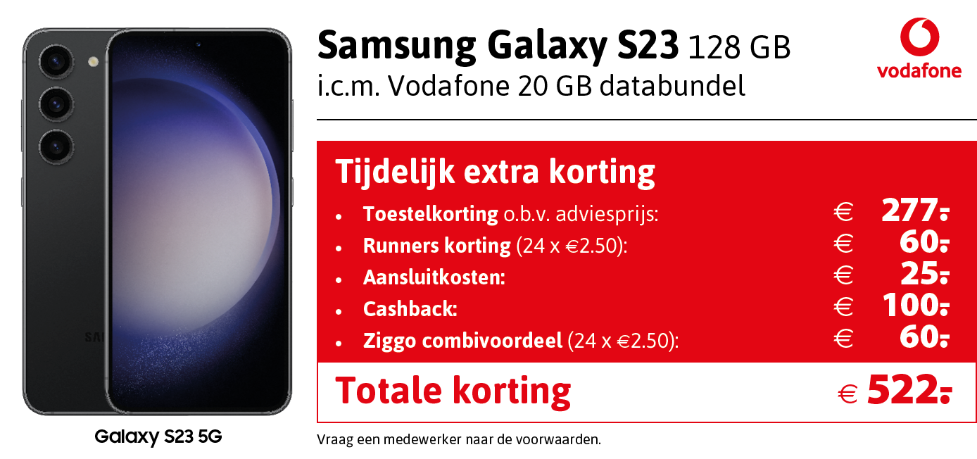 Kortingstabel Vodafone Samsung Galaxy S23