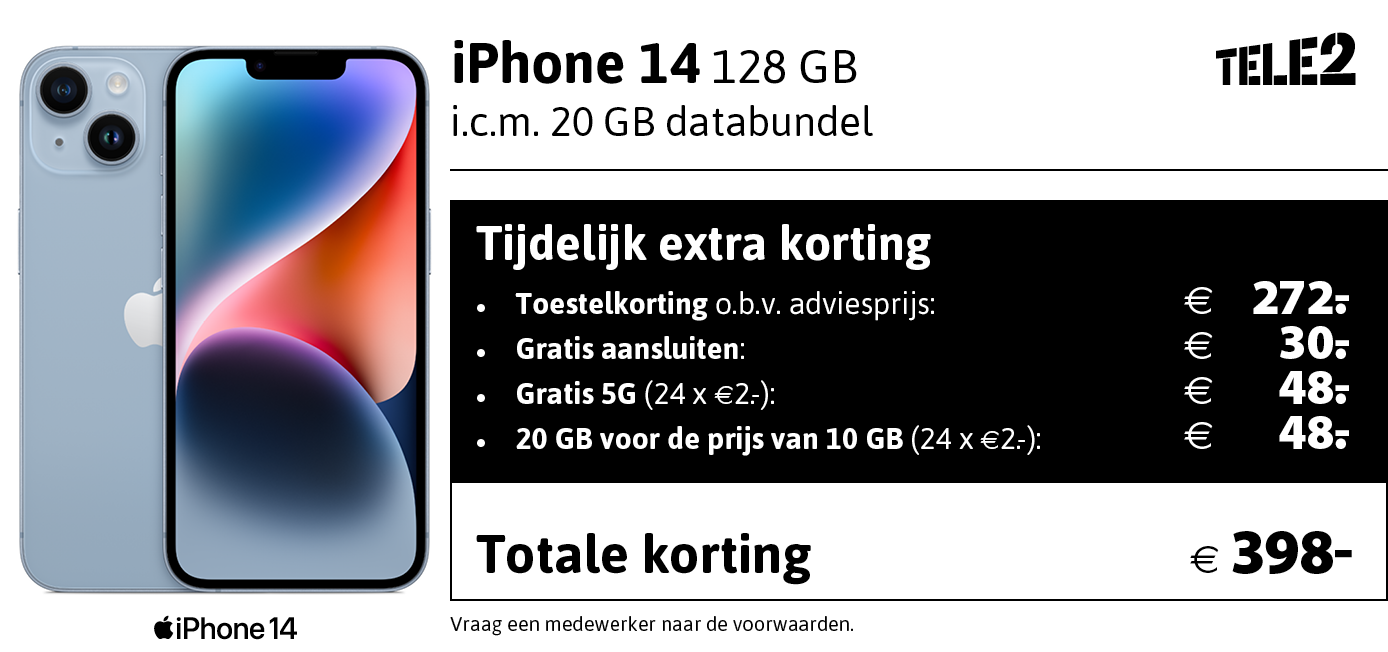 Kortingstabel iPhone 14 Tele2