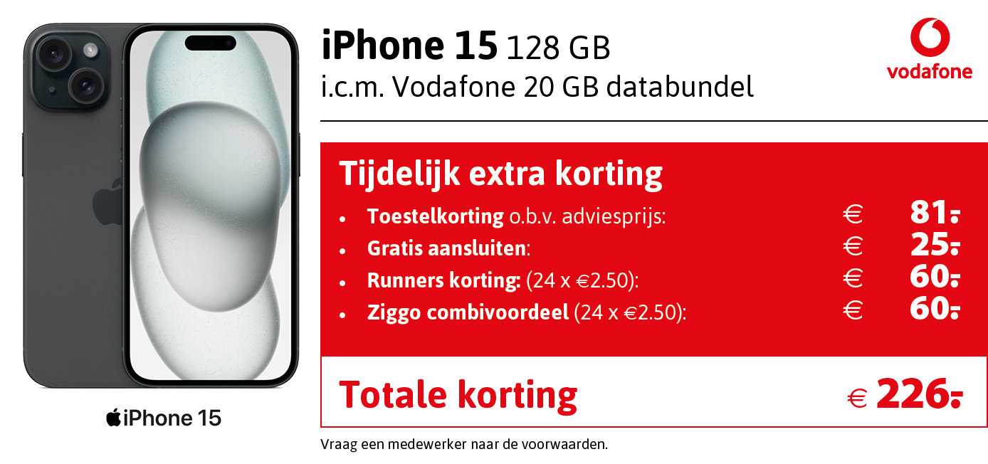 Kortingstabel Vodafone iPhone 15