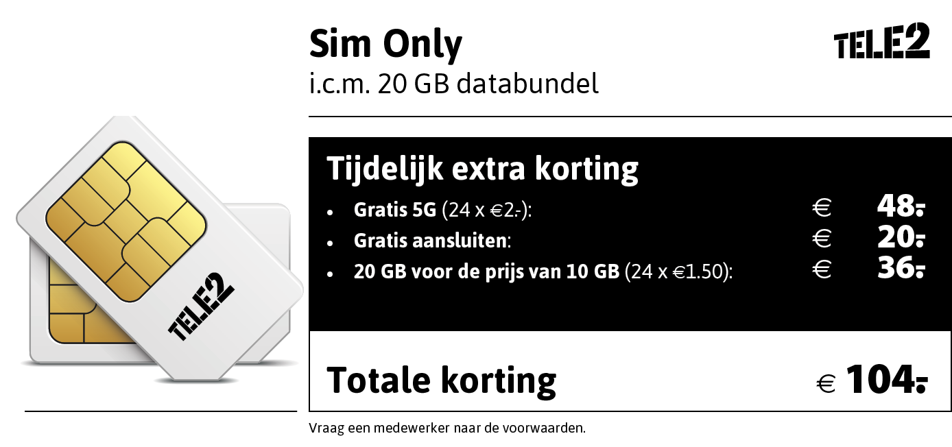 Kortingstabel Tele2 sim only