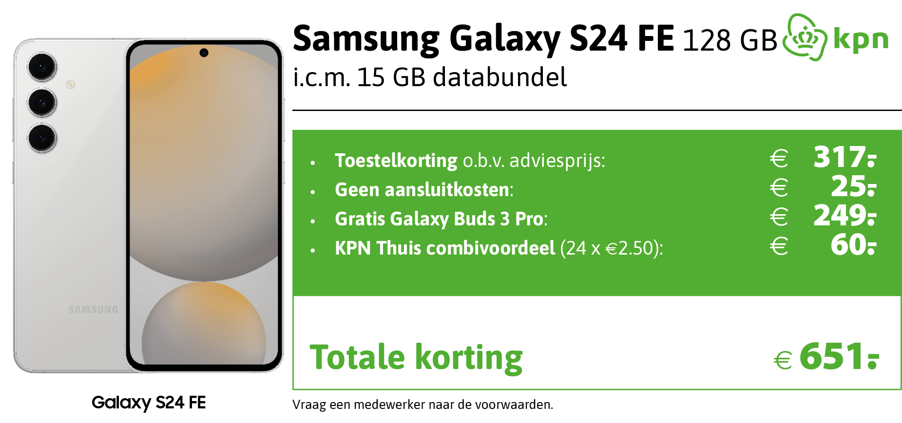 Samsung Galaxy S24 FE aanbieding met KPN bij Welcom bij Telefoonwinkel