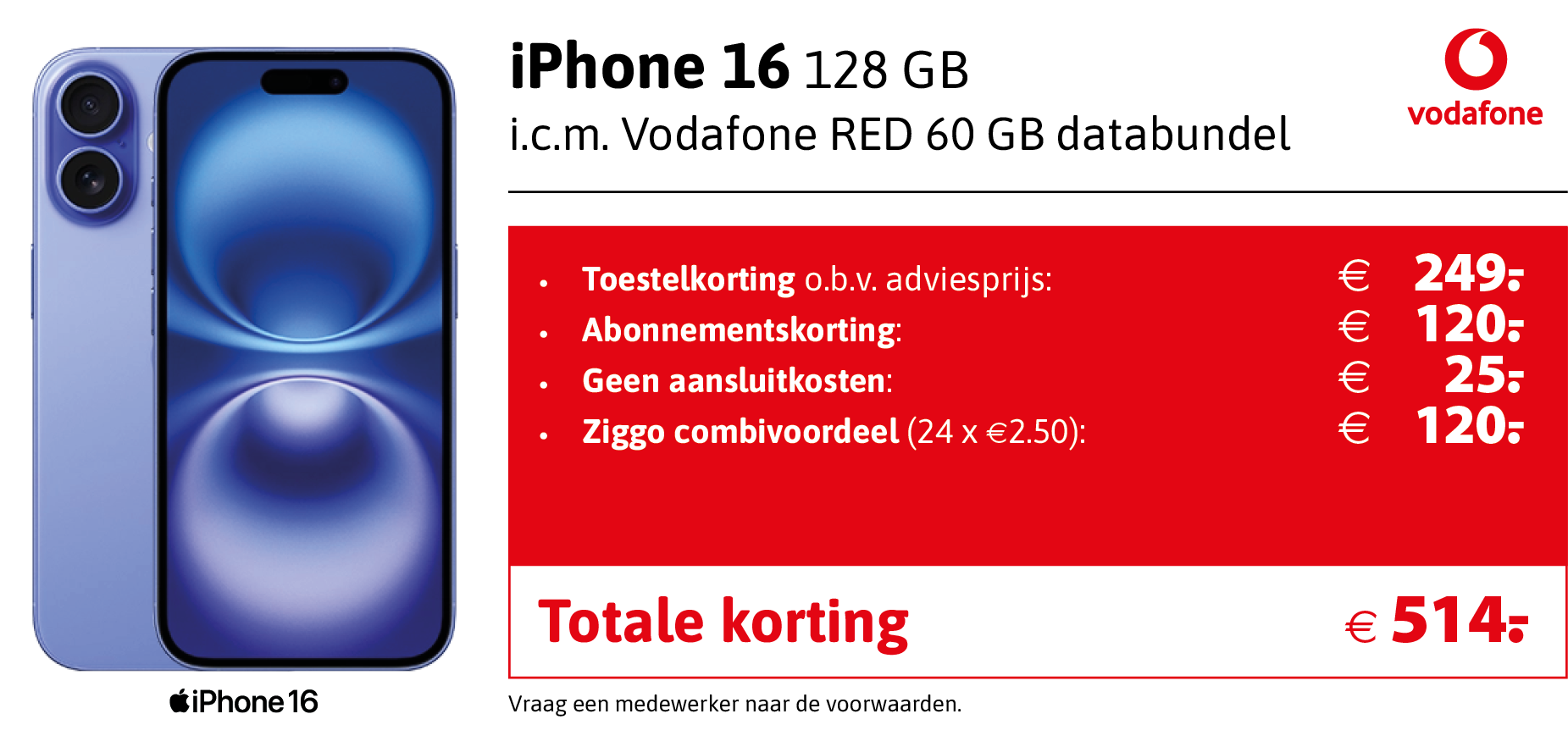 iPhone 16 aanbieding i.c.m. Vodafone abonnement