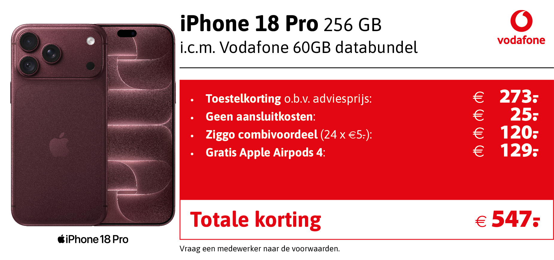 Apple iPhone 18 Pro aanbieding Vodafone