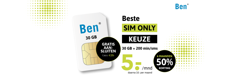 Ben abonnement aanbieding, nu 6 maanden 50% korting
